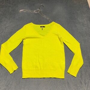 Apt 9 Sweater Womens Small Neon Yellow Cashmere Long Sleeve V Neck Knit Pullover
